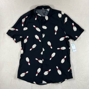 GUESS Eco Bowled Over Bowling Pin Night Out Shirt Black Mens Size L NWT Slim Fit